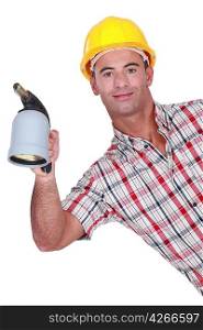 Workman with a blowtorch