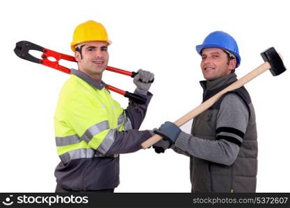 Workmen shaking hands