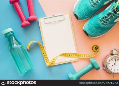 workout composition with clipboard fitness tools. Resolution and high quality beautiful photo. workout composition with clipboard fitness tools. High quality beautiful photo concept