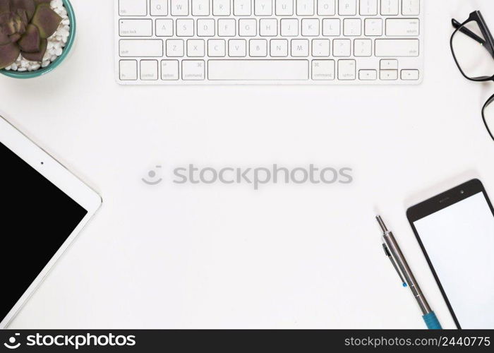 workplace with office devices white background