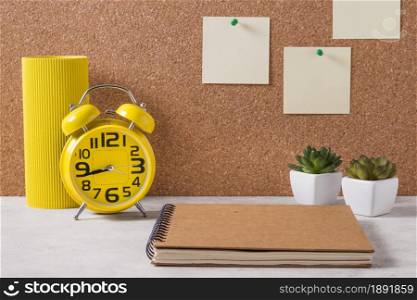 workspace arrangement with clock. Resolution and high quality beautiful photo. workspace arrangement with clock. High quality and resolution beautiful photo concept