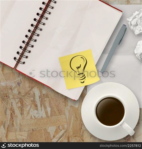 Workspace with coffee cup in composition as concept 