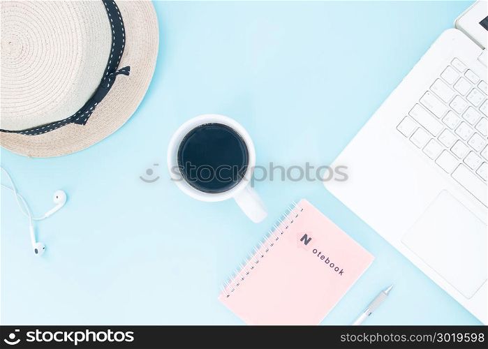 Workspace with coffee cup, laptop computer and notebook, Lifestyle concept