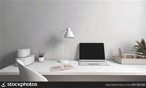 Workspace with laptop mockup. Illustration Generative AI
