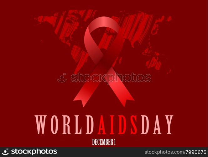 World Aids Day with red ribbon and grunge map