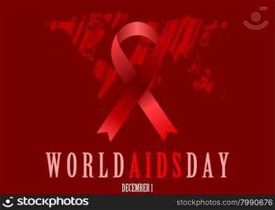 World Aids Day with red ribbon and grunge map