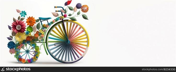 World Bicycle Day concept in colors on white background, isolate. Header banner mockup with copy space. AI generated.. World Bicycle Day concept in colors on white background, isolate. AI generated.