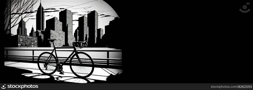 World Bicycle Day concept in graphic design in dark colors. Header banner mockup with copy space. AI generated.. World Bicycle Day concept in graphic design in dark colors. AI generated.