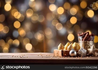 World Chocolate Day concept. Chocolate on wood table with blur background.
