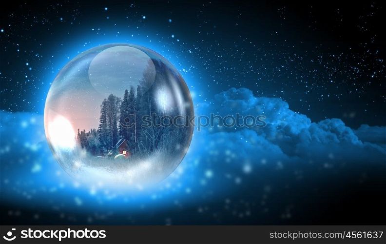 World christmas ball. Earth symbol of the new year on our planet. Happy New Year and Merry Christmas