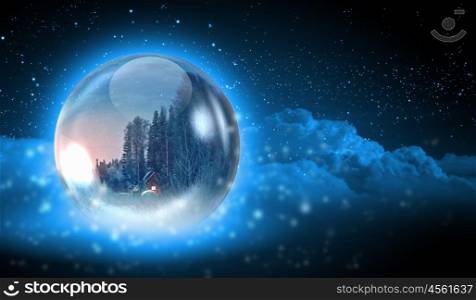 World christmas ball. Earth symbol of the new year on our planet. Happy New Year and Merry Christmas