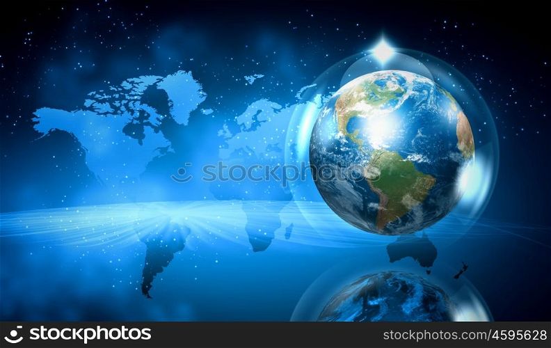 World christmas ball. Earth symbol of the new year on our planet. Happy New Year and Merry Christmas. Elements of this image are furnished by NASA