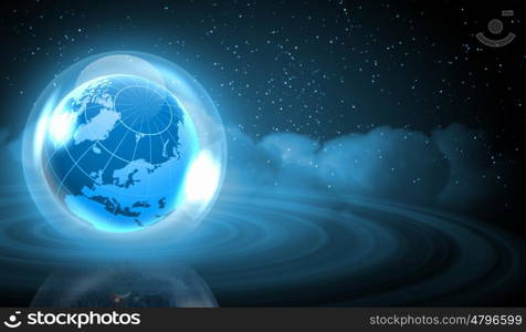 World christmas ball. Earth symbol of the new year on our planet. Happy New Year and Merry Christmas