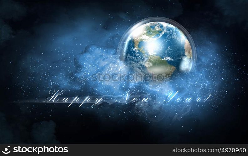 World christmas ball. Earth symbol of the new year on our planet. Happy New Year and Merry Christmas. Elements of this image are furnished by NASA