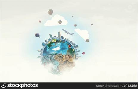 World creation mechanisms. Earth planet made of gears. Elements of this image are furnished by NASA