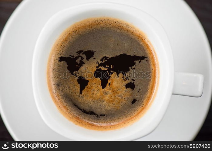 World cup of coffee . World cup of coffee closeup shot from above