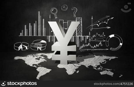 World economy. Financial background image with map graphs and yen sign