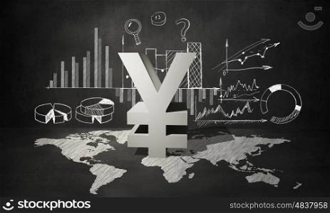 World economy. Financial background image with map graphs and yen sign
