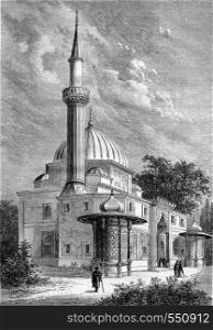 World Exhibition, Mosque in the park, vintage engraved illustration. Magasin Pittoresque 1867.