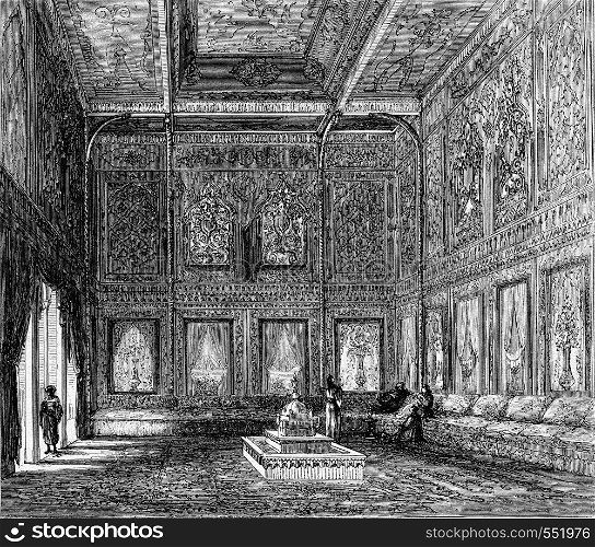 World Expo 1867, The House of the Bosphorus, interior view, vintage engraved illustration. Magasin Pittoresque 1867.