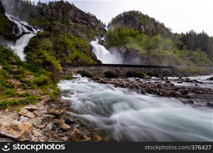 world famous waterfall Lotefossen, Norway.