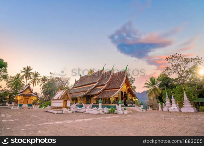 World heritage site at Wat Chiang Tong, Luang Prabang in Laos at sunset