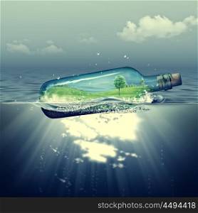 World inside the bottle, abstract eco backgrounds with sea deep