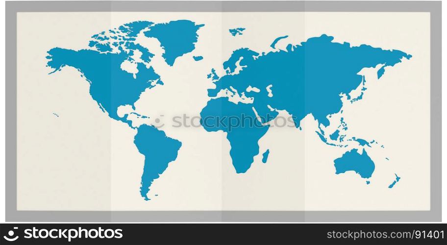 World map in frame isolated with white background. 3D rendering