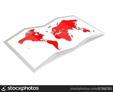 World map in red isolated, 3D rendering