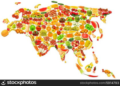 World map made of many fruits and vegetables