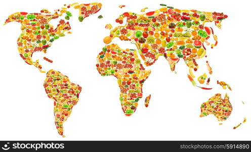 World map made of many fruits and vegetables