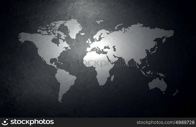 World map on concrete wall. Background image of world map on concrete wall