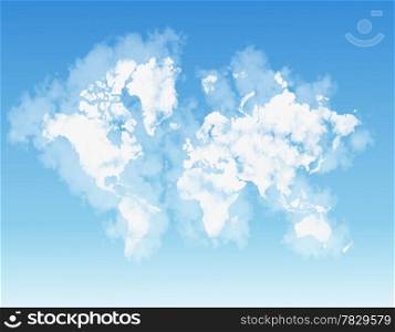 world map shaped by clouds