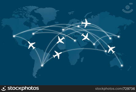 World map with airplanes symbols, 3D rendering