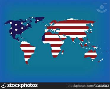 World map with american flag, hi resolution illustration