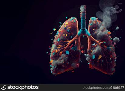 World No Tobacco Day. toxic smoke formation shaped as the human lung, Unhealthy lungs breathing smoke and pollution, Generative AI
