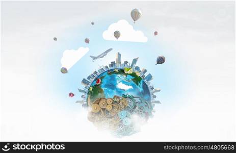 World organization mechanisms. Earth planet made of gears. Elements of this image are furnished by NASA