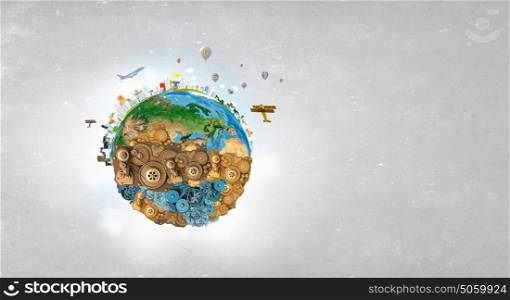 World organization mechanisms. Earth planet made of gears. Elements of this image are furnished by NASA