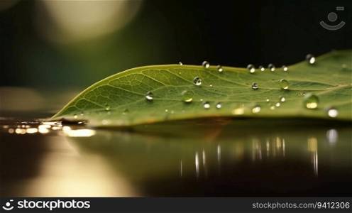World photography day, forest reflection in dewdrop on green leaf. Header banner mockup with copy space. AI generated.. World photography day, forest reflection in dewdrop on green leaf. AI generated.