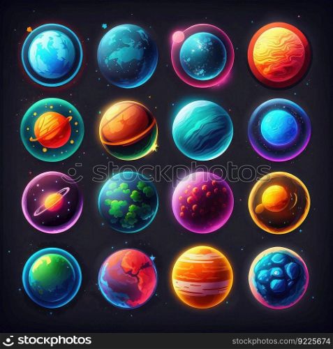 world planet space galaxy ai generated. game system, icon satellite, moon orbit world planet space galaxy illustration. world planet space galaxy ai generated