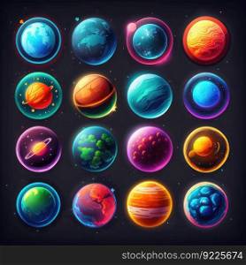 world planet space galaxy ai generated. game system, icon satellite, moon orbit world planet space galaxy illustration. world planet space galaxy ai generated