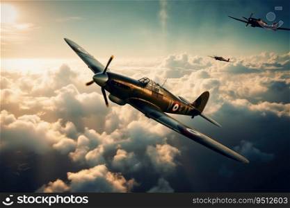 World war 2 aircraft in the sky created with generative AI technology
