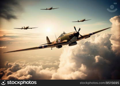World war 2 aircraft in the sky created with generative AI technology
