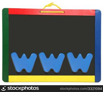 World wide web, WWW, spelled out with wooden letters on chalkboard