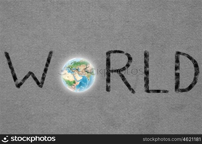 World word. Word world with Earth planet instead of letter O. Elements of this image are furnished by NASA