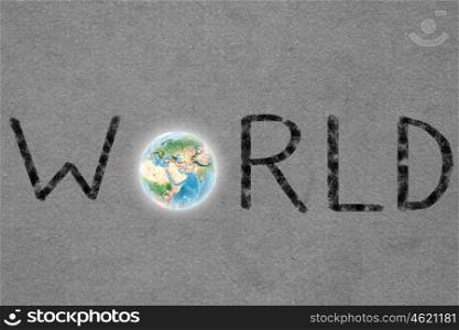 World word. Word world with Earth planet instead of letter O. Elements of this image are furnished by NASA