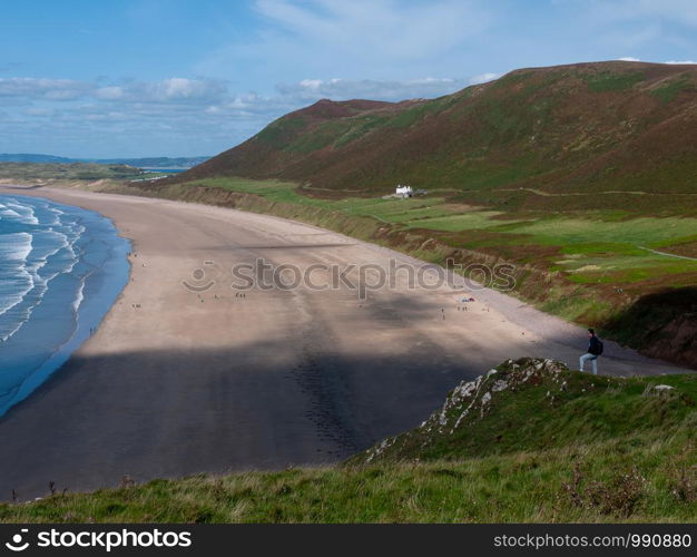 Worms Head South Wales Gower peninsula outside coastal scene - Wales; UK