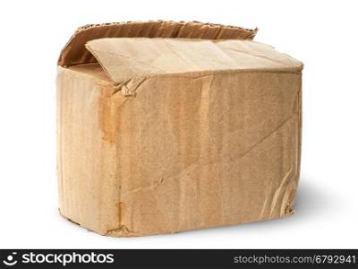 Worn old cardboard box isolated on white background