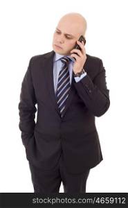 worried business man on the phone, isolated