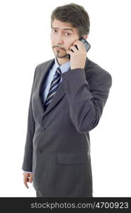 worried business man on the phone, isolated